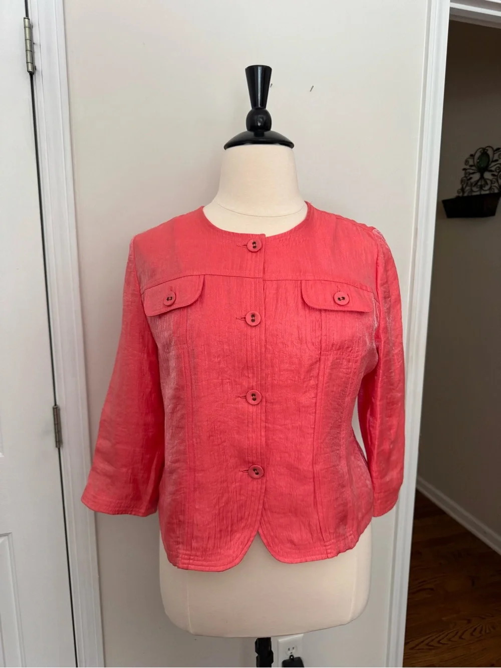 Ruby Rd. Coral-Red Round Neck Button Jacket - Picture 1 of 6